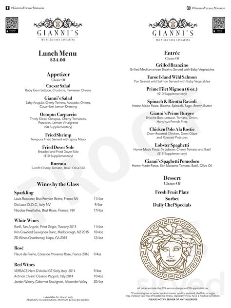 versace mansion restaurant menu prices